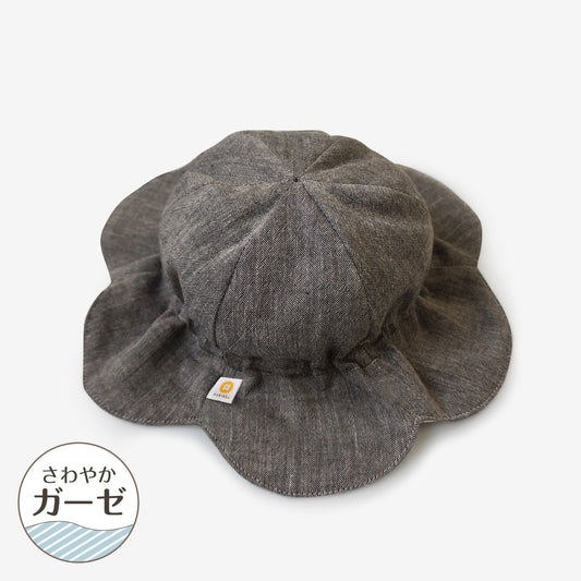 柿渋染め/爽やかガーゼ オーガニック綿 消臭・抗菌 ベビー花びら帽子
